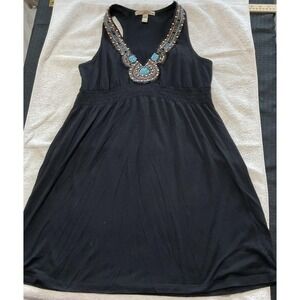 American Rag Cie Dress Womens Medium Black Beaded Halter Tank Sundress Boho